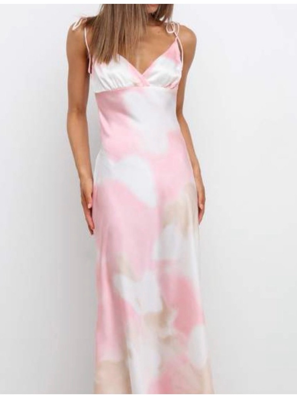 Petal & Pup Pink Abstract Satin Tie Strap Maxi Dress Nwt Us 6
